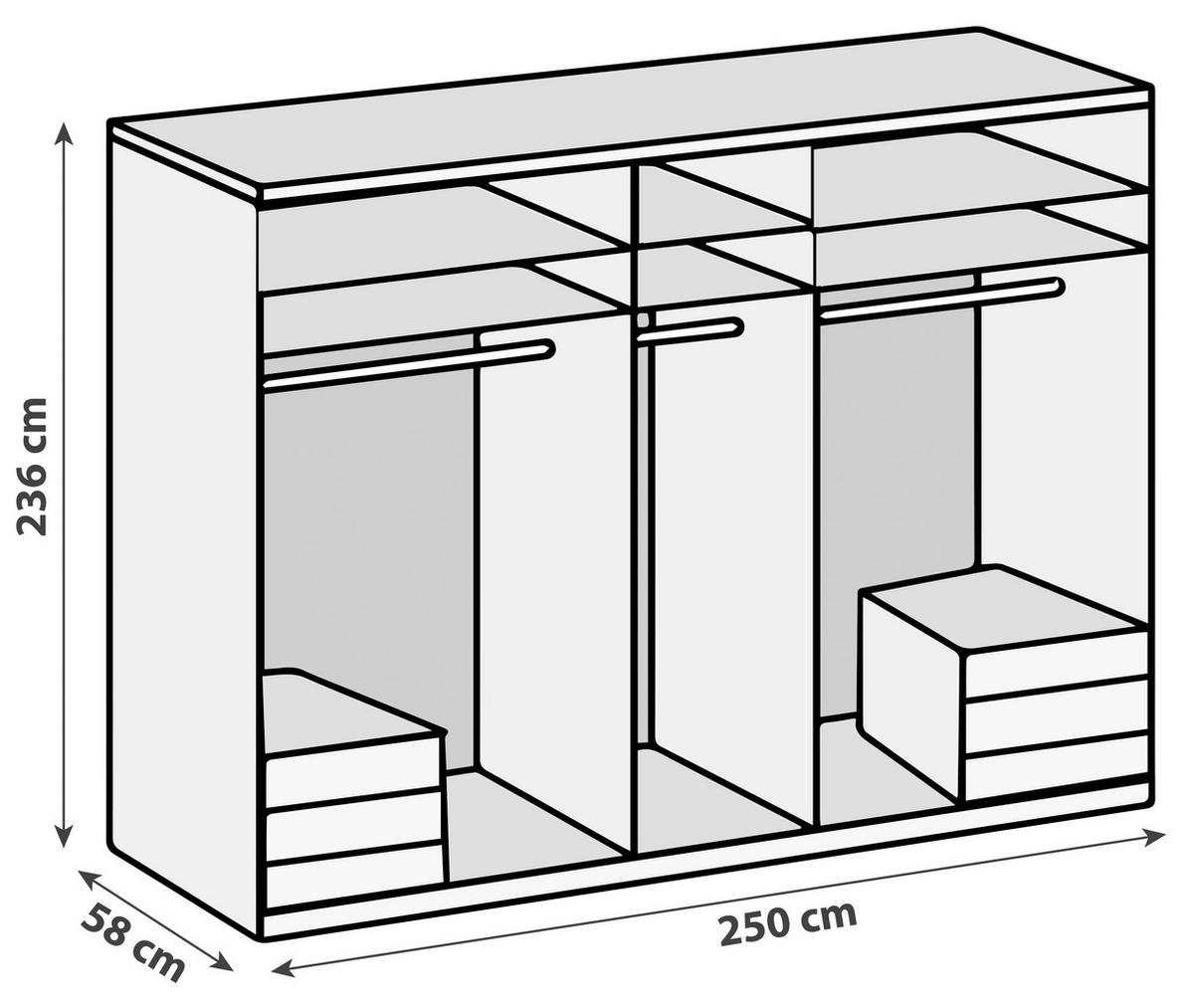 DREHTÜRENSCHRANK  in Grau, Eichefarben  - Chromfarben/Eichefarben, MODERN, Glas/Holzwerkstoff (250/236/58cm) - MID.YOU