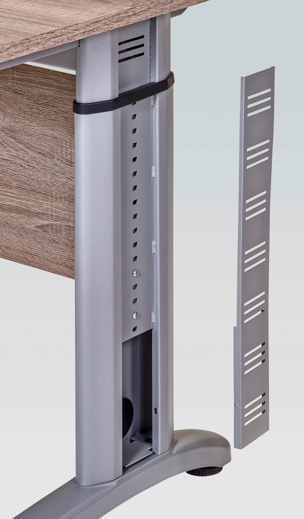 SCHREIBTISCH 90/65/69,5(87,5) cm Hellgrau höhenverstellbar, in verschiedenen Holz-Dekoren erhältlich mechanisch höhenverstellbar  - Silberfarben/Hellgrau, Basics, Holzwerkstoff/Metall (90/65/69,5(87,5)cm) - MID.YOU