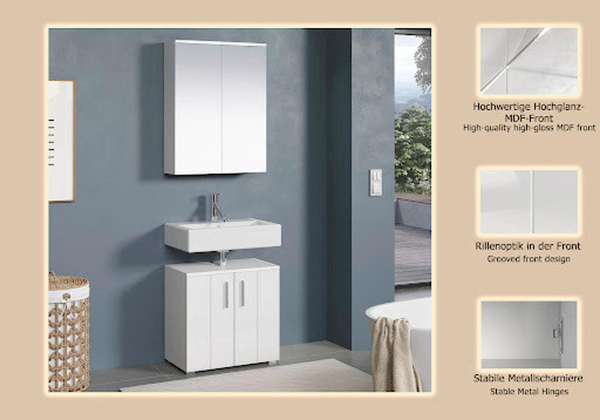 BADEZIMMER 2-teilig  in  - Weiß Hochglanz/Silberfarben, Trend, Holzwerkstoff/Kunststoff (60/192/32cm) - MID.YOU