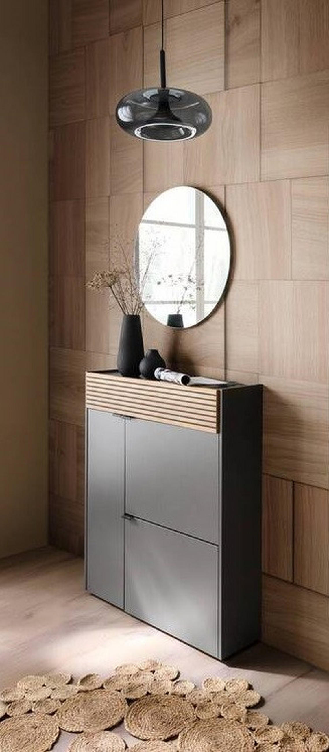 GARDEROBE 2-teilig  in 83/200/22 cm  - Eichefarben/Graphitfarben, Design, Glas/Holzwerkstoff (83/200/22cm) - Voleo