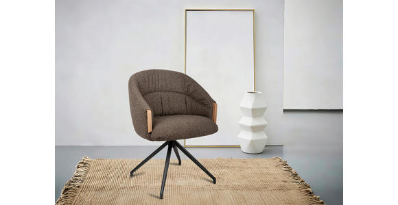 ARMLEHNSTUHL  Sitzfläche 360° drehbar, automatische Rückholfunktion Leinenoptik  - Schwarz/Braun, Design, Holz/Textil (61/84/62cm) - Valnatura