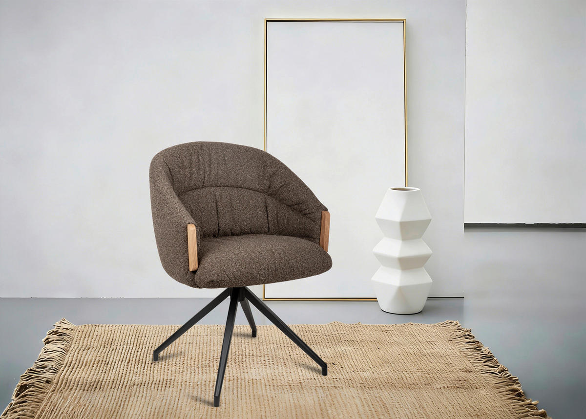 ARMLEHNSTUHL  Sitzfläche 360° drehbar, automatische Rückholfunktion Leinenoptik  - Schwarz/Braun, Design, Holz/Textil (61/84/62cm) - Valnatura