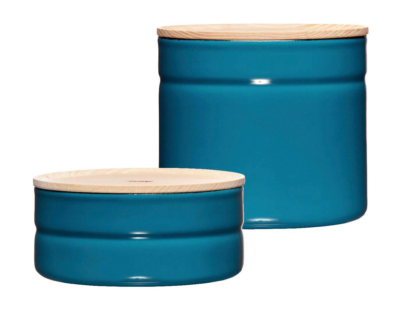 VORRATSDOSENSET 2-teilig  - Blau/Eschefarben, Basics, Holz/Metall - Riess