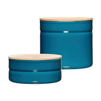 VORRATSDOSENSET 2-teilig  - Blau/Eschefarben, Basics, Holz/Metall - Riess