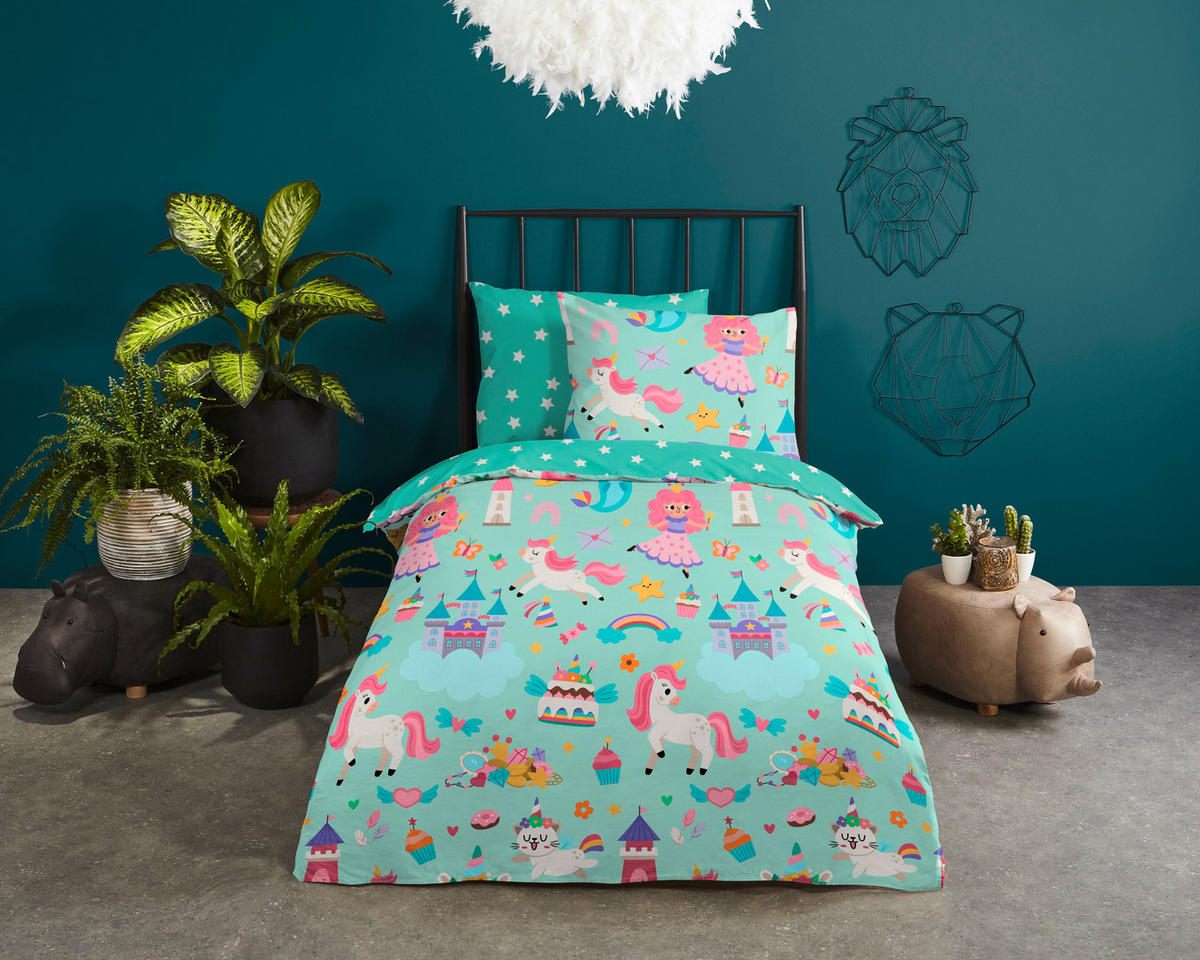 KINDERBETTWÄSCHE 140/200 cm  - Mintgrün, Trend, Textil (140/200cm)