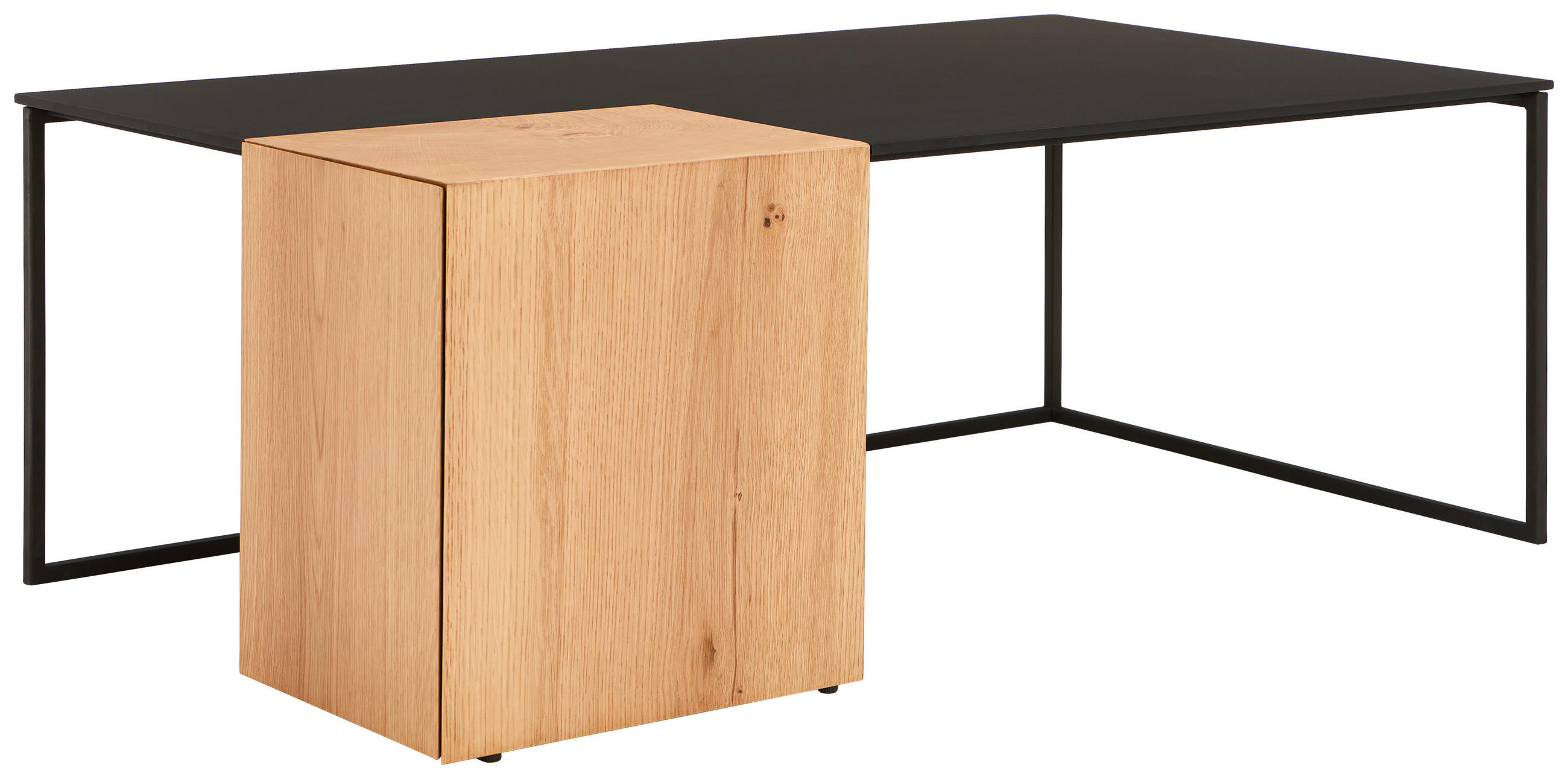 COUCHTISCH Eiche furniert rechteckig Naturfarben, Schwarz  - Schwarz/Naturfarben, Design, Holz/Holzwerkstoff (120/44/70cm) - MID.YOU