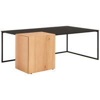COUCHTISCH Eiche furniert rechteckig Naturfarben, Schwarz  - Schwarz/Naturfarben, Design, Holz/Holzwerkstoff (120/44/70cm) - MID.YOU