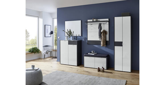 SCHUHSCHRANK Graphitfarben, Weiß - Alufarben/Schwarz, Design, Glas/Holzwerkstoff (91/110/40cm) - Voleo
