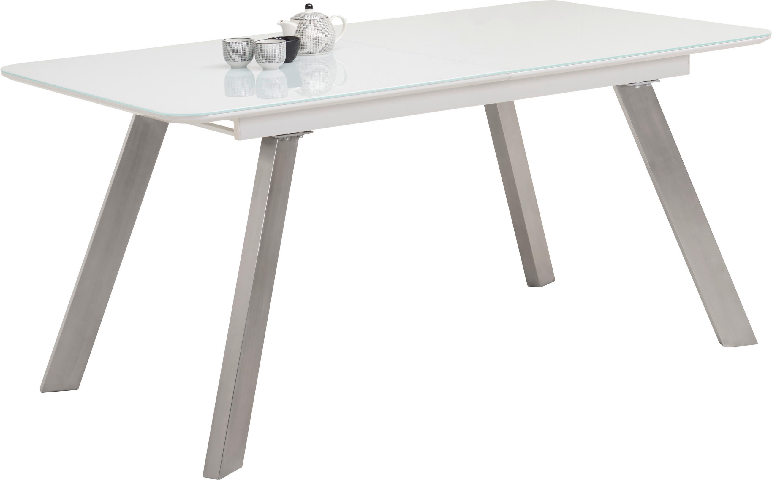 STOL ZA BLAGOVAONICU bijela, boje oplemenjenog čelika metal, staklo, drvni materijal - bijela/boje oplemenjenog čelika, Design, staklo/drvni materijal (160(200)/90/76cm) - Carryhome