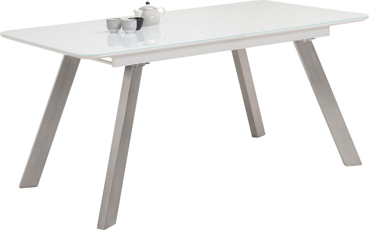 STOL ZA BLAGOVAONICU  bijela, boje oplemenjenog čelika  metal, staklo, drvni materijal      - bijela/boje oplemenjenog čelika, Design, staklo/drvni materijal (160(200)/90/76cm) - Carryhome