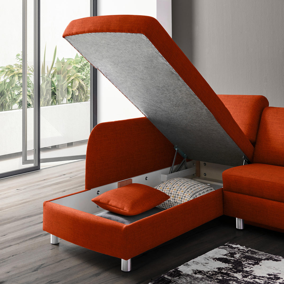 ECKSOFA in Chenille Orange  208/227 cm  - Alufarben/Orange, KONVENTIONELL, Textil/Metall (208/227cm) - Sedda