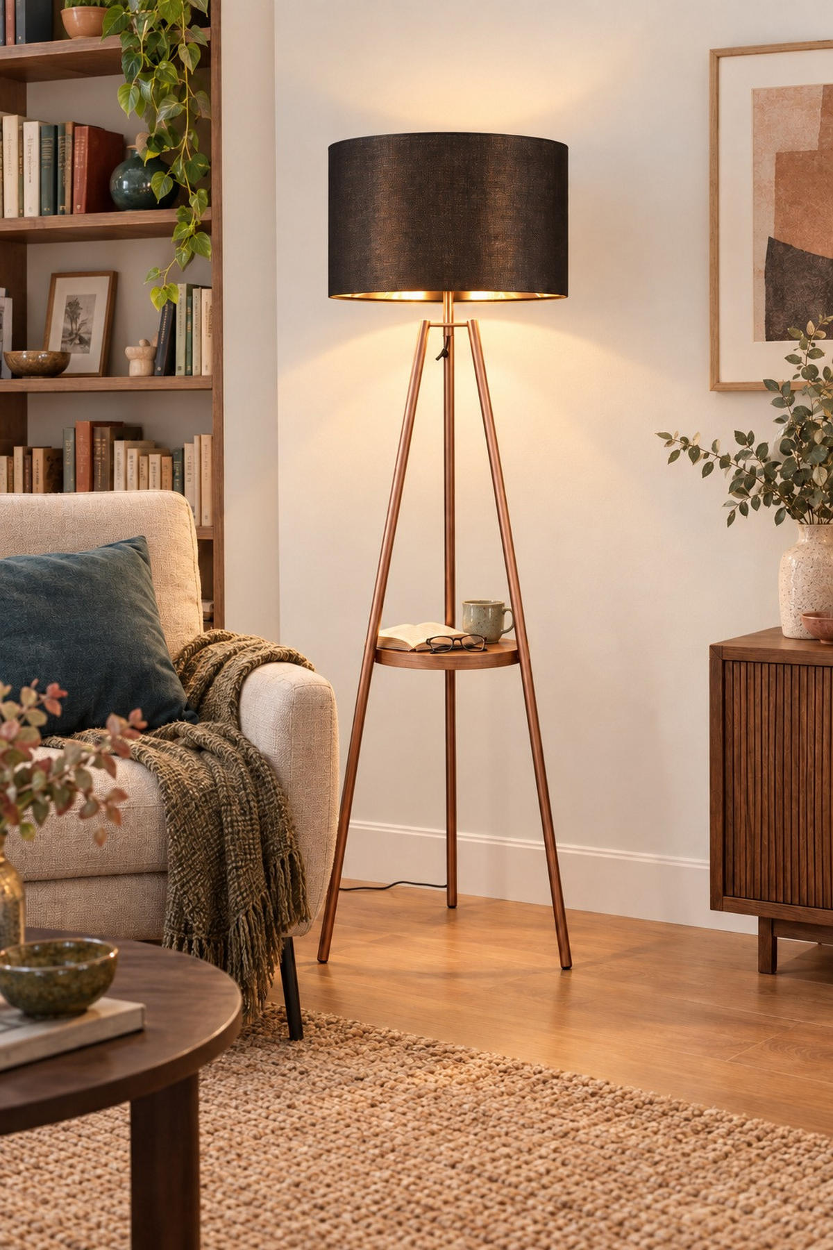 PODNA LAMPA Colette  - zlatna/braon, Dizajnerski, metal/tekstil (57/152,5cm)