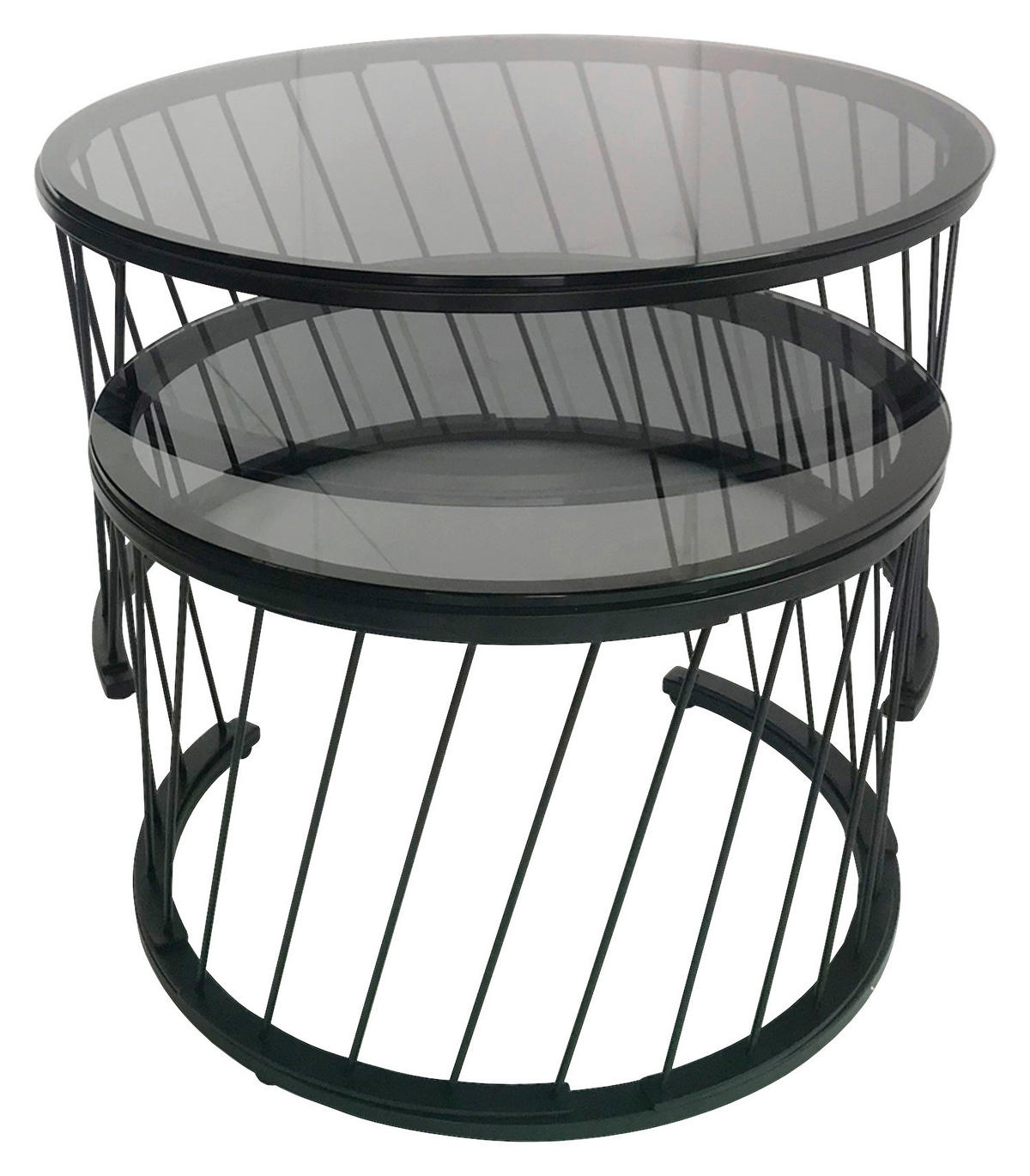 COUCHTISCHSET in Metall, Glas 70/70/42 cm  - Schwarz/Grau, Design, Glas/Metall (70/70/42cm) - Novel