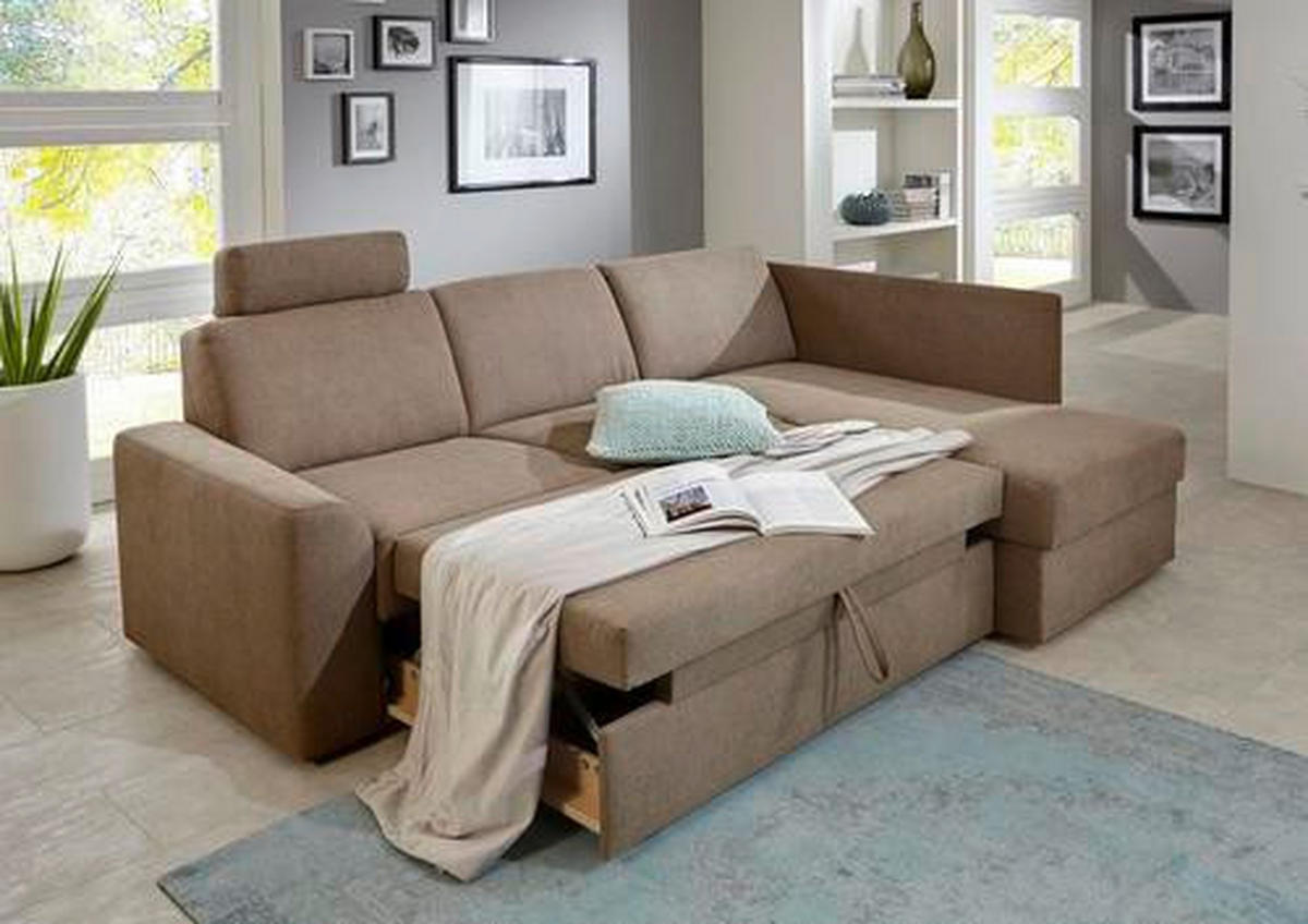 ECKSOFA in Webstoff Graubraun  - Graubraun/Schwarz, Konventionell, Kunststoff/Textil (224/165cm) - Xora