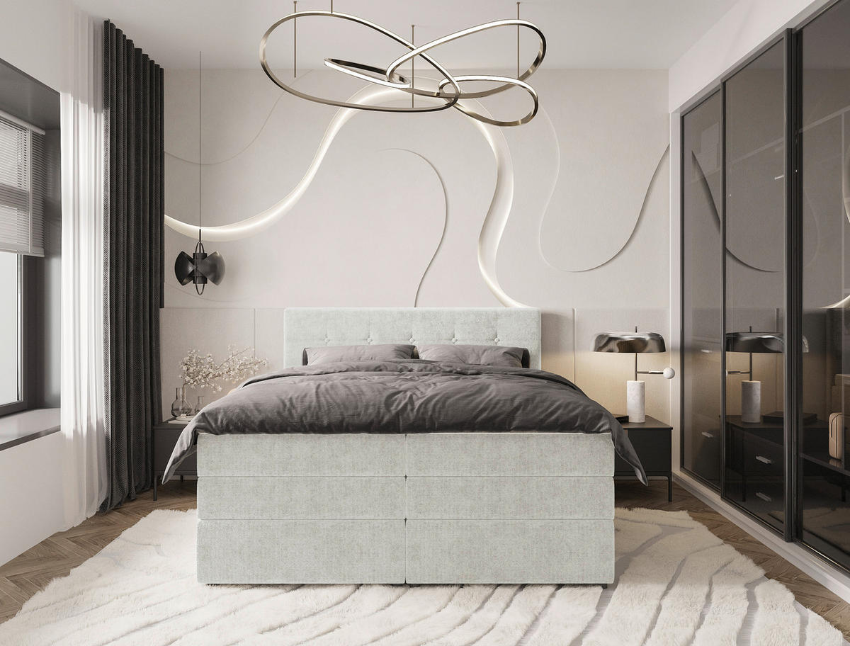 BOXSPRINGBETT 180/200 cm  in Creme  - Creme/Schwarz, Konventionell, Kunststoff/Textil (180/200cm) - Carryhome