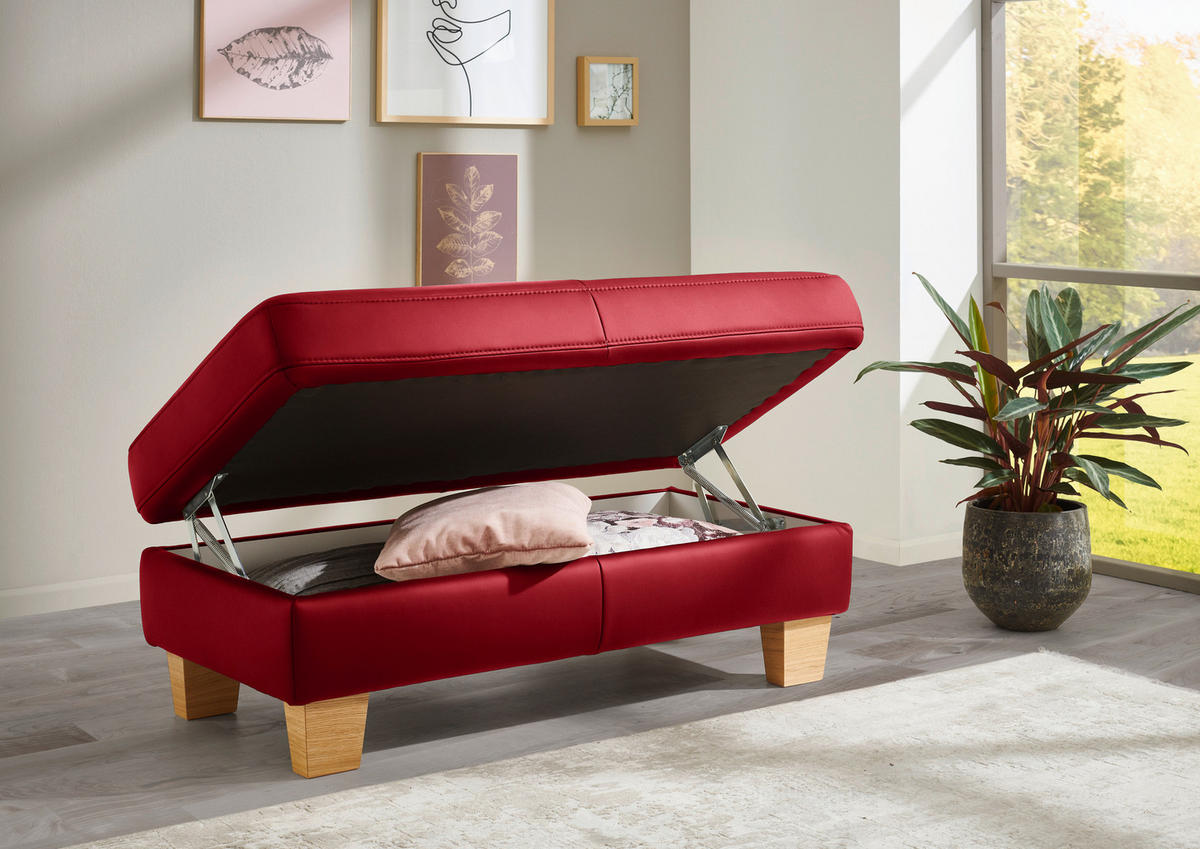 ECKSOFA in Echtleder Rot  - Eiche Bianco/Rot, Konventionell, Leder/Holz (257/235cm) - Valdera