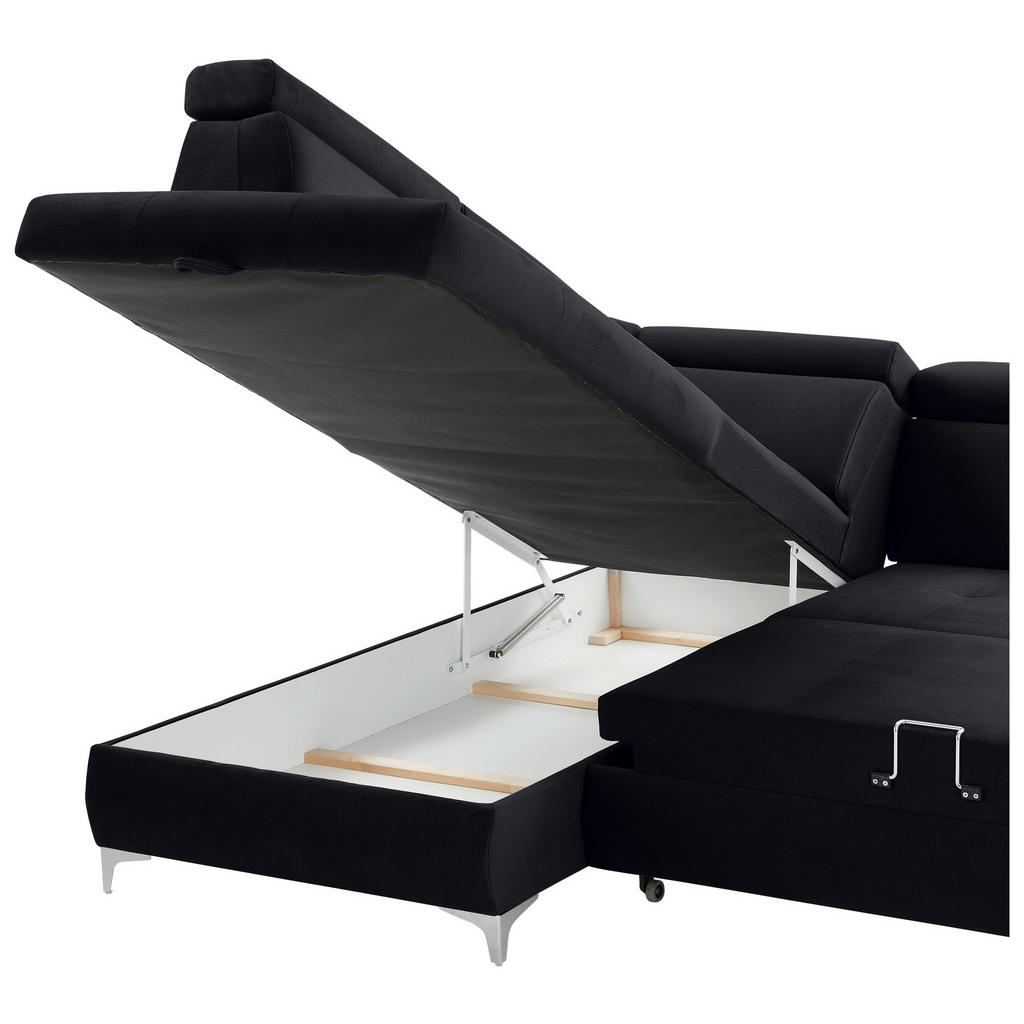 Thumbnail - Carryhome Ecksofa, Schwarz, Textil, 5-Sitzer, Ottomane links, L-Form, 271x206 cm, Stoffauswahl, Liegefunktion, seitenver...