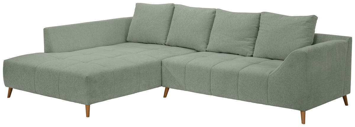 ECKSOFA Hellgrün Flachgewebe  - Buchefarben/Hellgrün, KONVENTIONELL, Holz/Textil (202/306cm) - Carryhome