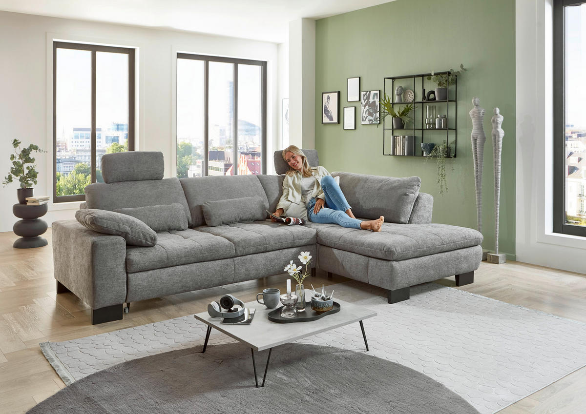 HÖRNSOFFA i chenille grå  - svart/grå, Modern, metall/textil (289/84/197cm) - Livetastic