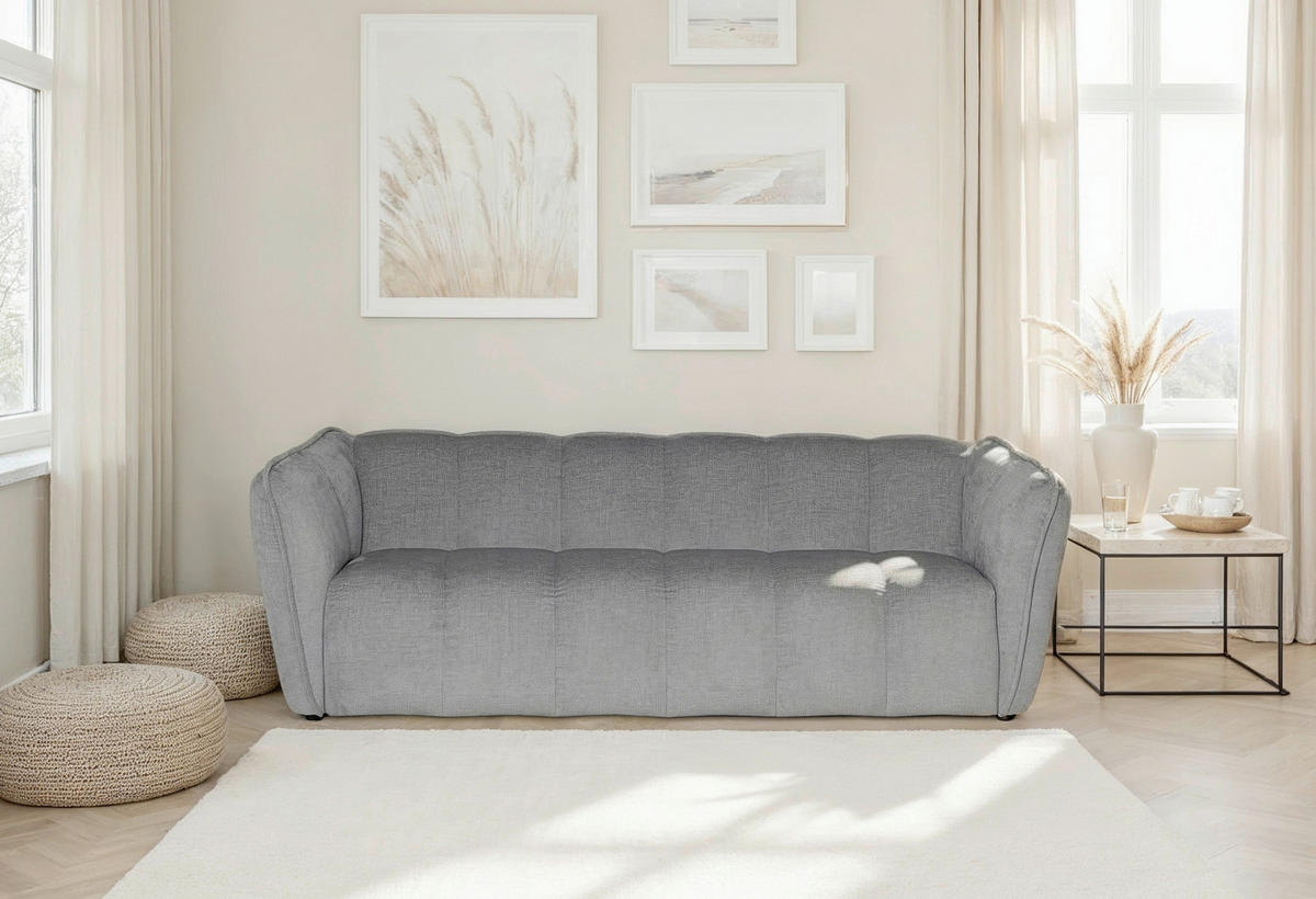 3-SITZER-SOFA Chenille Hellgrau  - Hellgrau/Schwarz, Design, Kunststoff/Textil (217/70/94cm) - MID.YOU