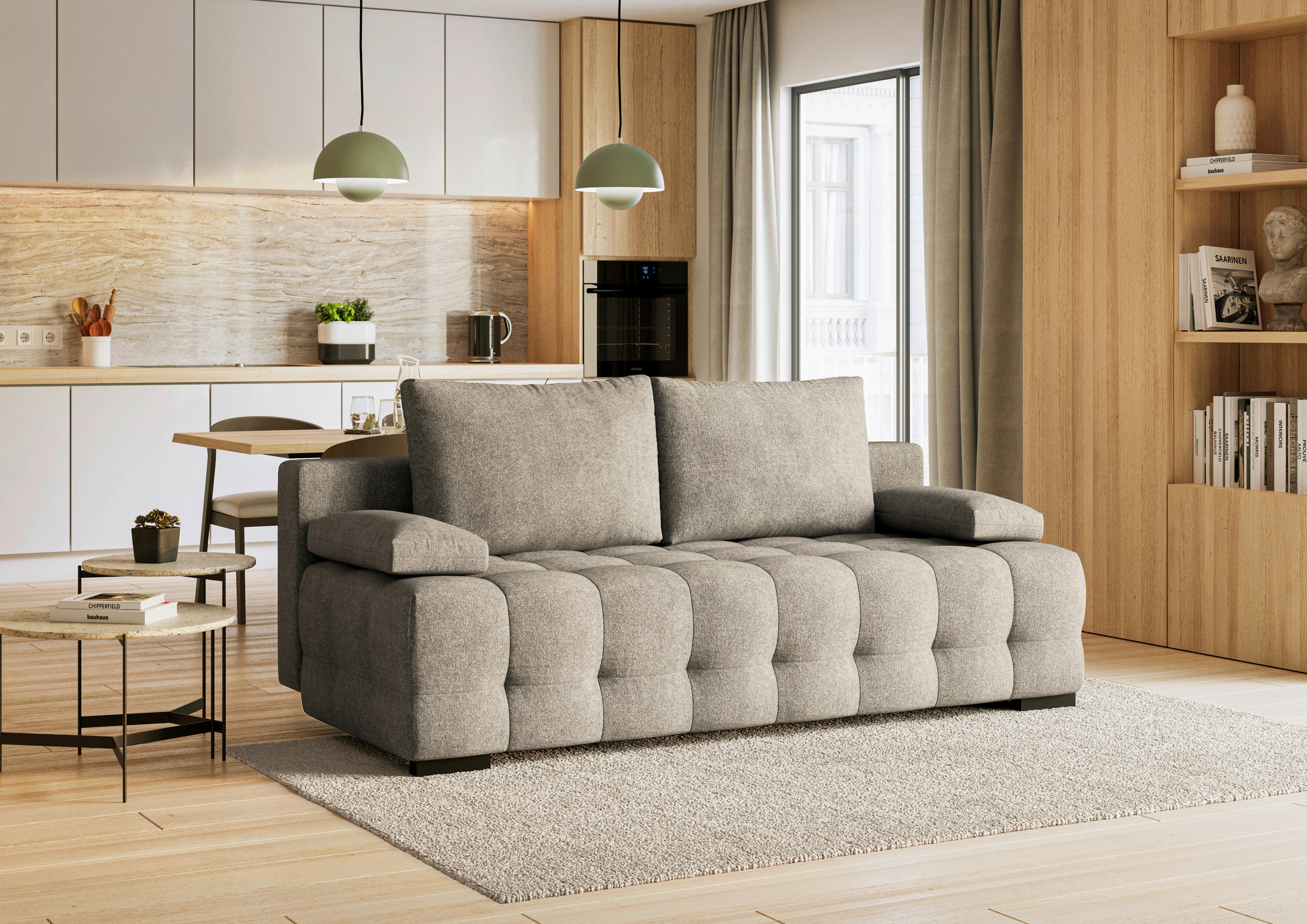 SCHLAFSOFA Struktur Hellbraun  - Hellbraun/Schwarz, KONVENTIONELL, Kunststoff/Textil (209/96/100cm) - Stylife