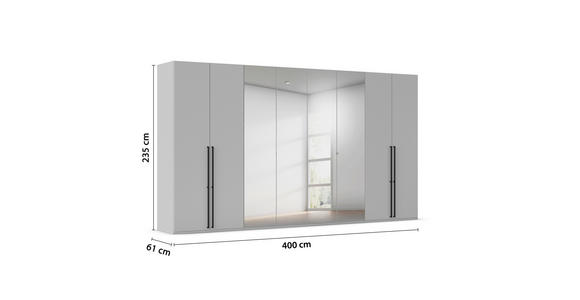 DREHTÜRENSCHRANK 400/235/61 cm,  in Graphitfarben, 8-türig  - Chromfarben/Schwarz, Basics, Glas/Holzwerkstoff (400/235/61cm) - Novel