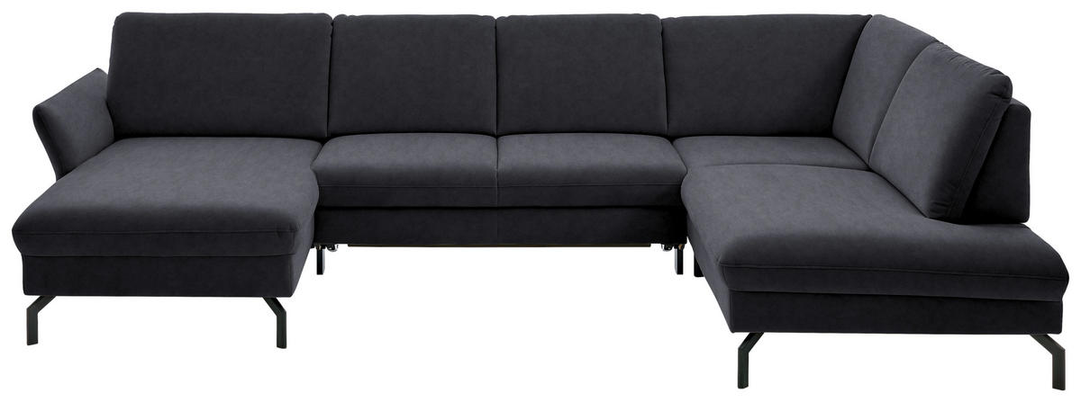 WOHNLANDSCHAFT in Velours Anthrazit  - Anthrazit/Schwarz, Design, Textil/Metall (179/335/220cm) - Beldomo System