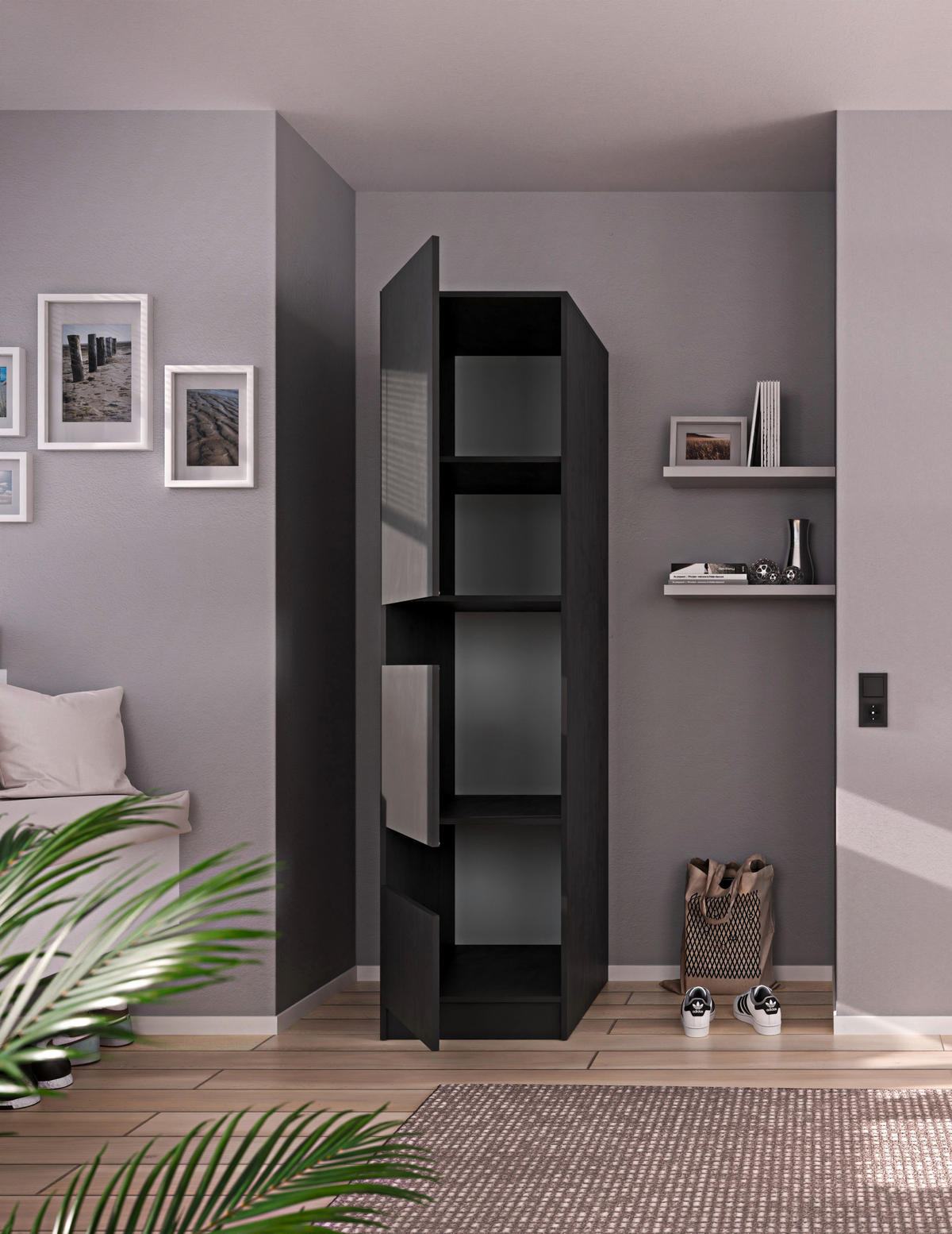 MEHRZWECKSCHRANK 50/200/68 cm  in Anthrazit  - Anthrazit/Schwarz, Design, Holzwerkstoff/Metall (50/200/68cm) - Milino