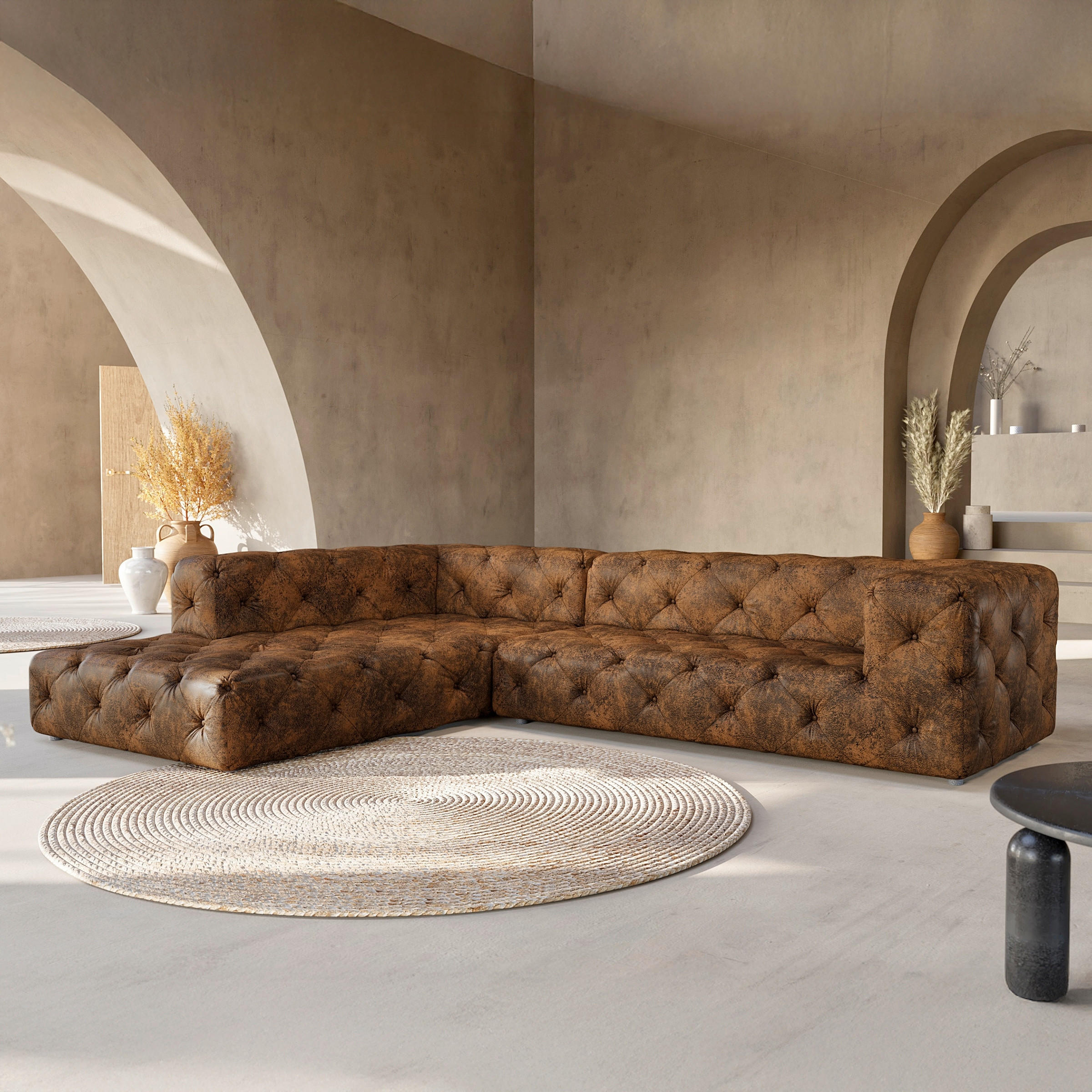 ECKSOFA Lederlook Dunkelbraun  - Dunkelbraun/Schwarz, Design, Kunststoff/Textil (228/325cm) - P & B