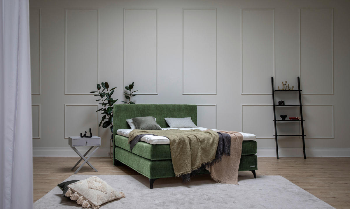 BOXSPRINGBETT 200/220 cm  in Grün  - Schwarz/Grün, KONVENTIONELL, Holz/Textil (200/220cm) - Sjöholm