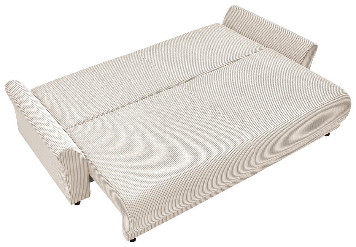 SCHLAFSOFA Malta Cord Creme  inkl. Zierkissen, Rückenkissen, Bettkasten, Schlaffunktion, Rücken echt  - Creme/Schwarz, Design, Textil (244/88/100cm) - P & B