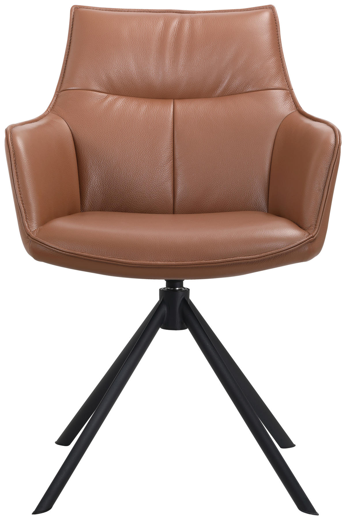 ARMLEHNSTUHL  in Eisen Echtleder pigmentiert  - Cognac/Schwarz, Design, Leder/Metall (60/89/63,5cm) - Novel