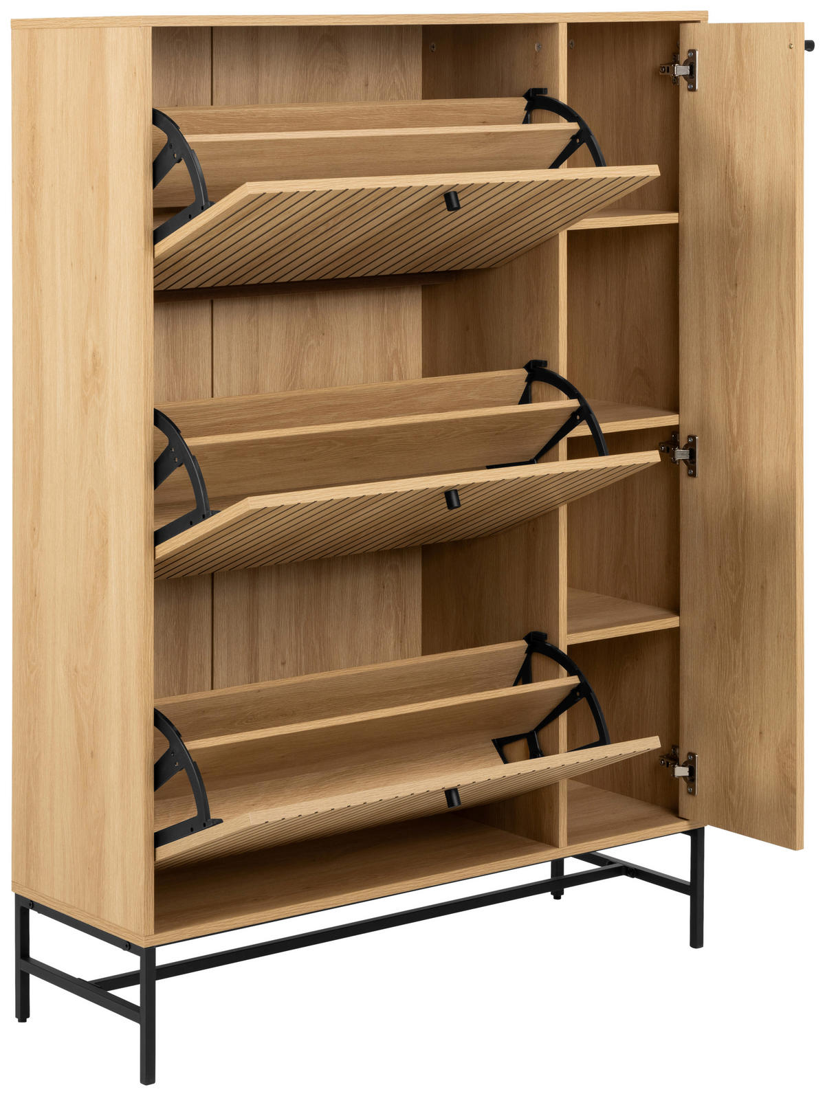 OMARA ZA ČEVLJE furnirano naravne barve, črna - črna/naravne barve, Design, kovina/leseni material (98,7/140,4/35cm) - MID.YOU