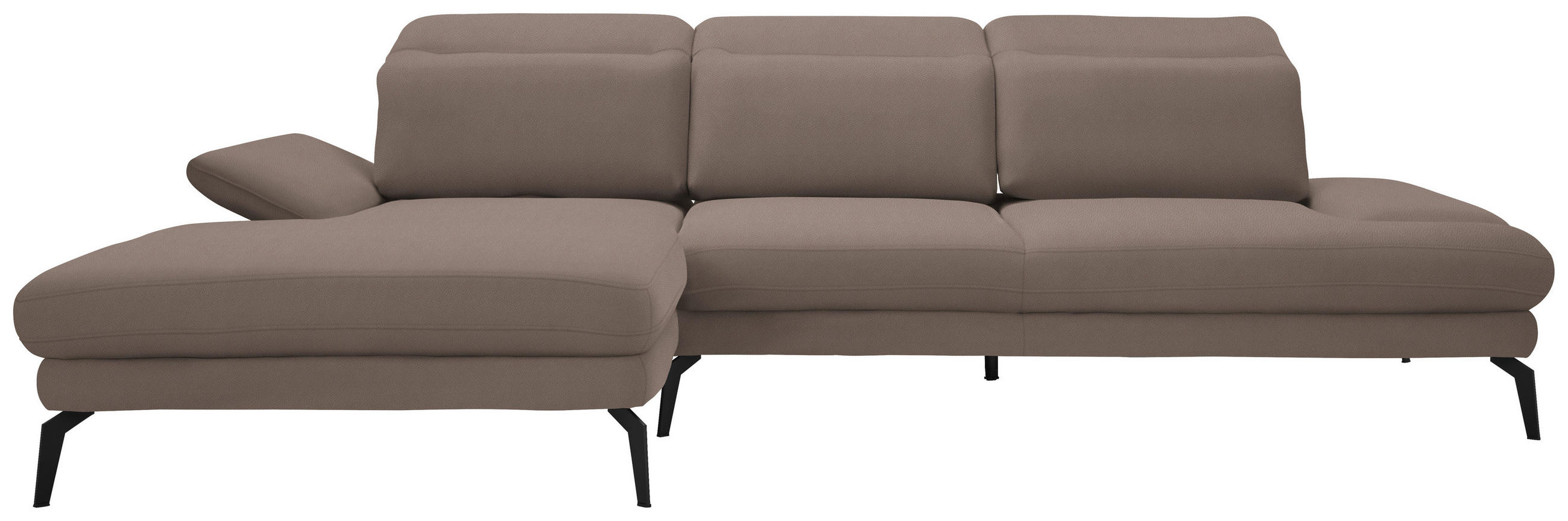 ECKSOFA in Flachgewebe Hellbraun  - Hellbraun/Schwarz, Design, Textil/Metall (180/289cm) - Stylife