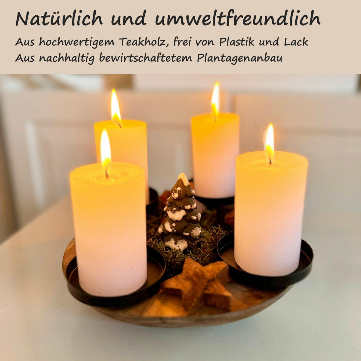 ADVENTSKERZENHALTER - Nussbaumfarben, Trend, Holz/Metall (20/10/20cm) - Milino