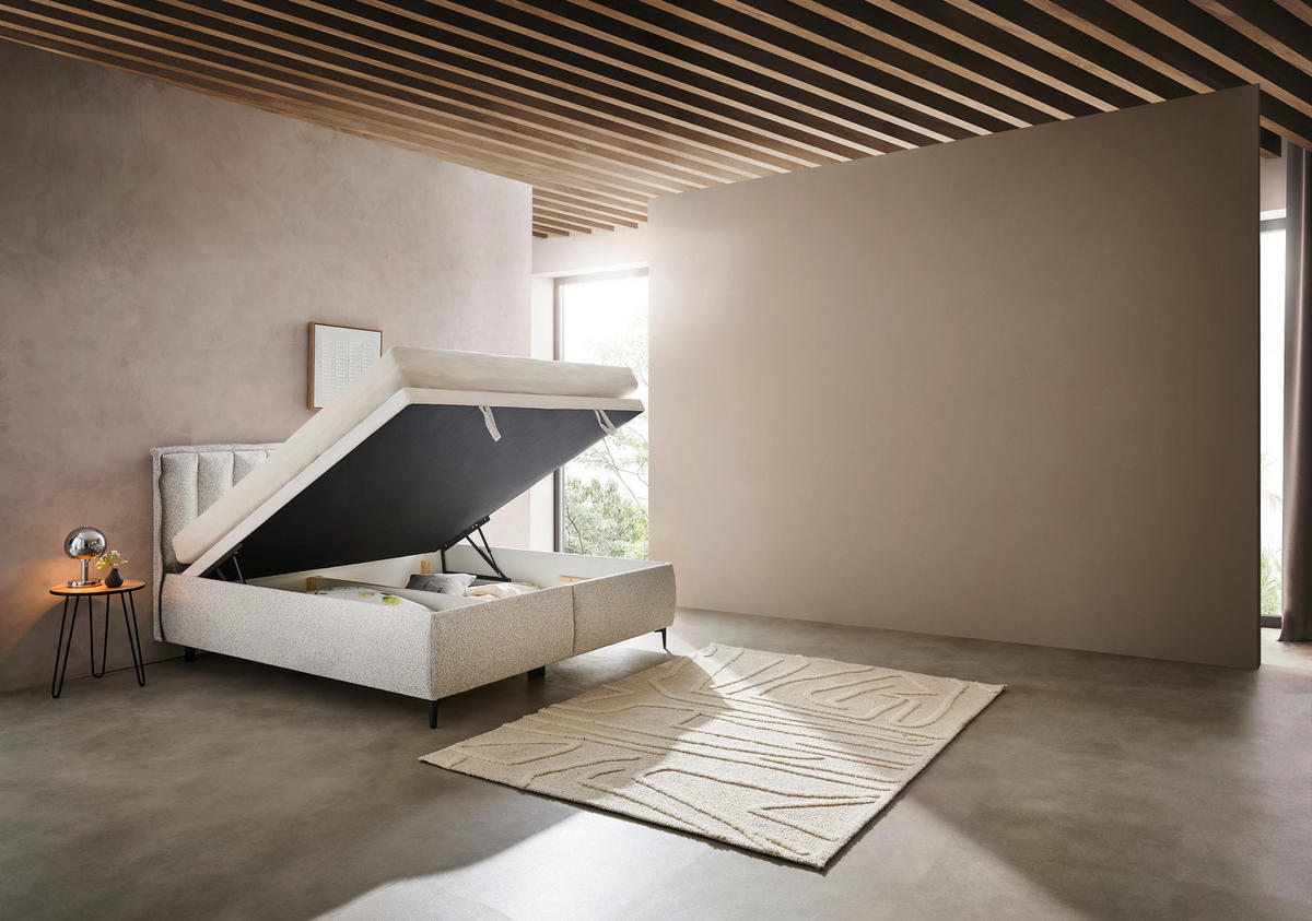 BOXBETT 180/200 cm,  in Hellgrau, Matratze, Lattenrost, Bettkasten, H2 = mittel  - Hellgrau/Schwarz, Design, Holz/Holzwerkstoff (180/200cm) - home24