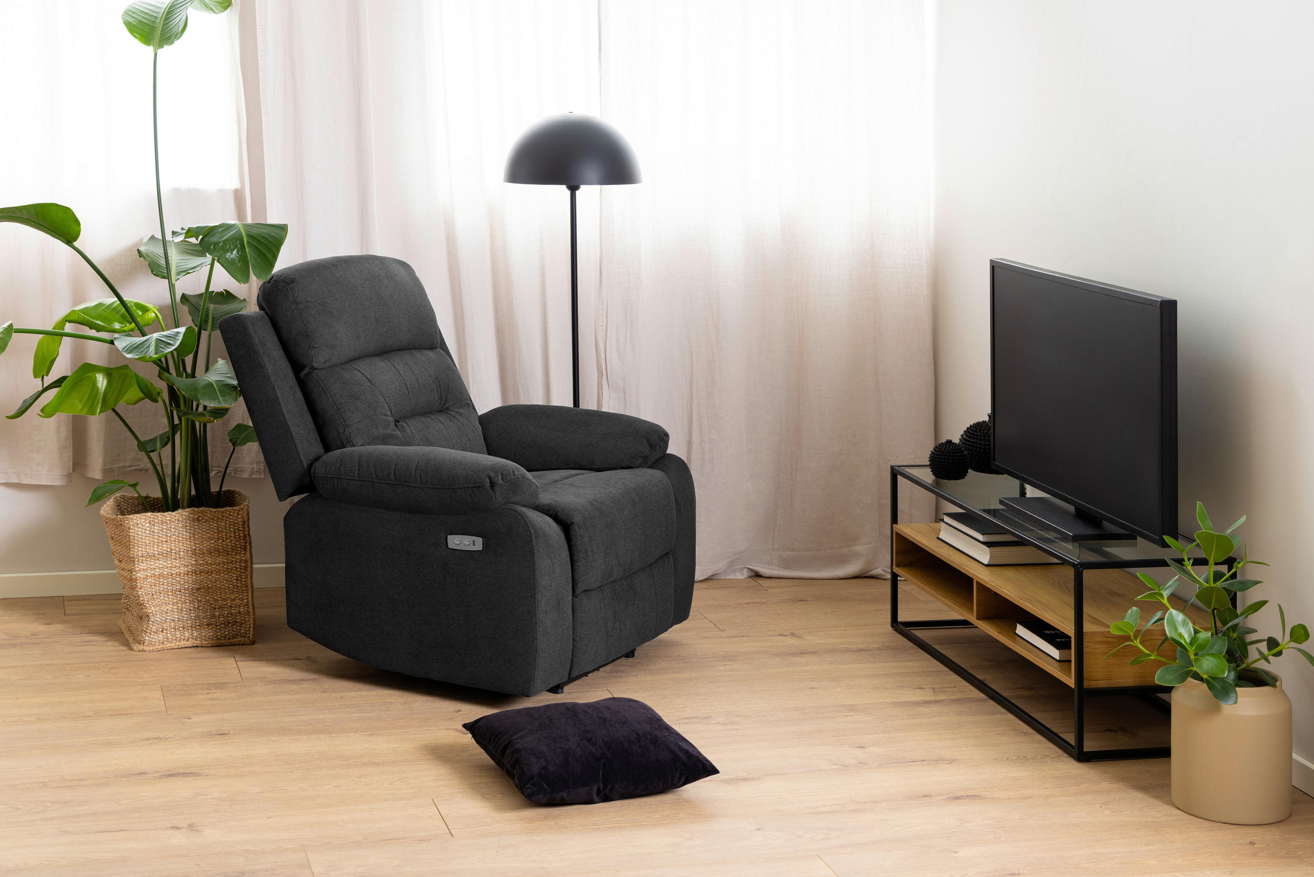 FERNSEHSESSEL Chenille Dunkelgrau  - Dunkelgrau/Schwarz, KONVENTIONELL, Textil/Metall (92/98/96cm) - Carryhome