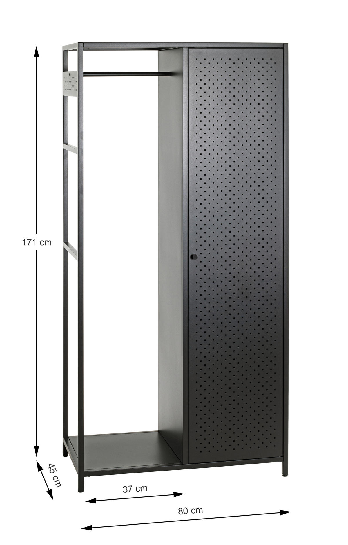 GARDEROBE  in 80/170/45 cm  - Schwarz, Design, Metall (80/170/45cm)