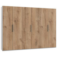 DREHTÜRENSCHRANK 300/216/58 cm,  in Weiß, Eichefarben, 6 Tür(en)  - Chromfarben/Eichefarben, MODERN, Holzwerkstoff (300/216/58cm) - MID.YOU