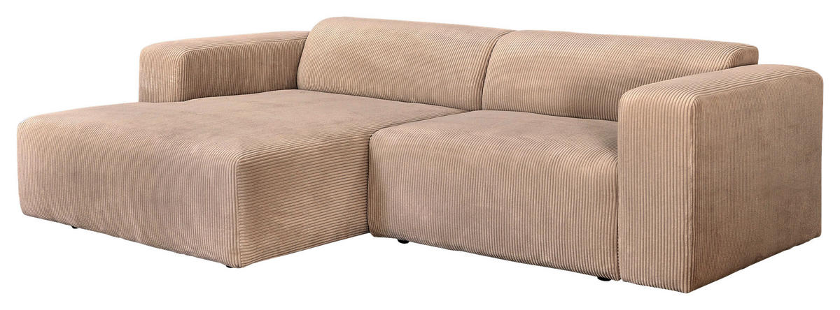 ECKSOFA BASMA Hellbraun Cord  - Hellbraun/Schwarz, Design, Kunststoff/Textil (175/298cm) - P & B