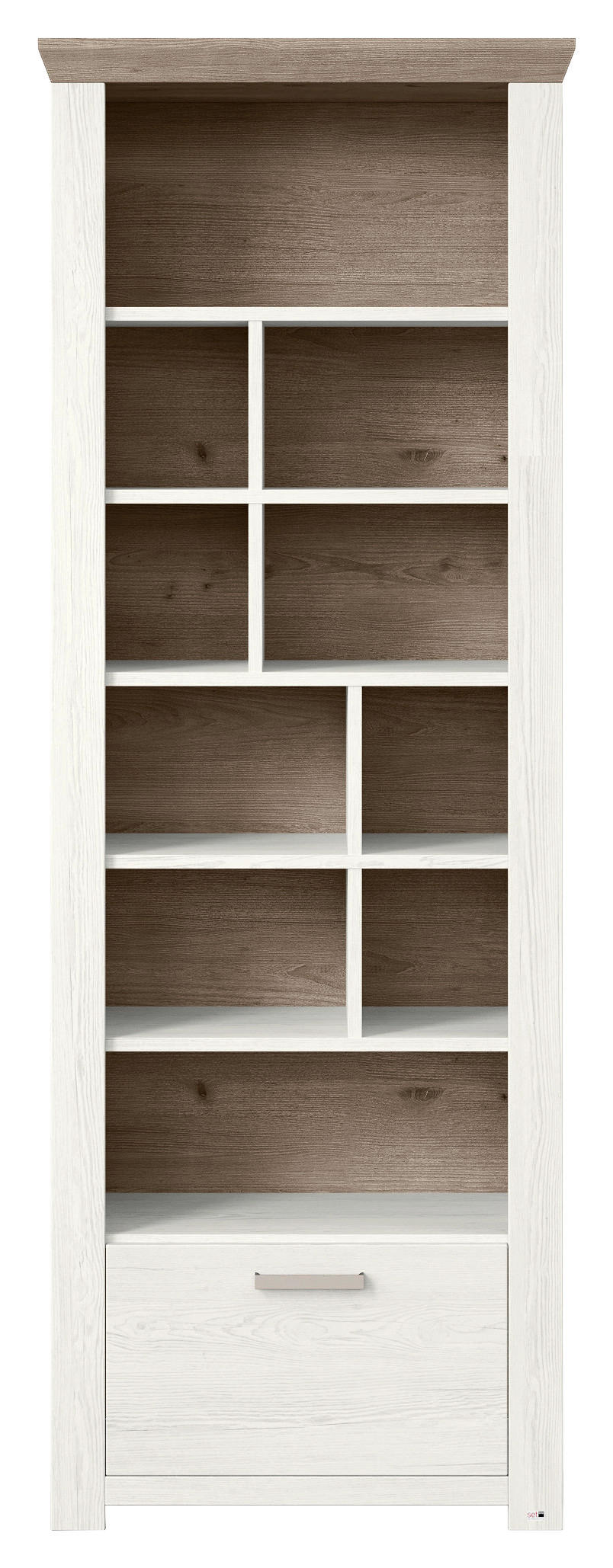 Thumbnail - SetOne by Musterring Regal, Weiß, Eiche, Metall, 1 Schubladen, 74.5x206.6x42.2 cm, Typenauswahl, Wohnzimmer, Regale, Büc...