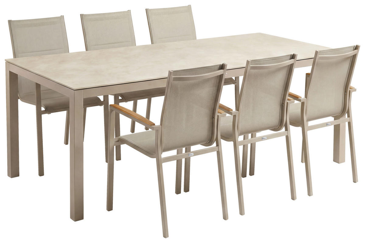 GARTENTISCH 220/100/74 cm Metall, Stein Champagner, Beige rechteckig  - Champagner/Beige, Basics, Stein/Metall (220/100/74cm) - Tierra Outdoor