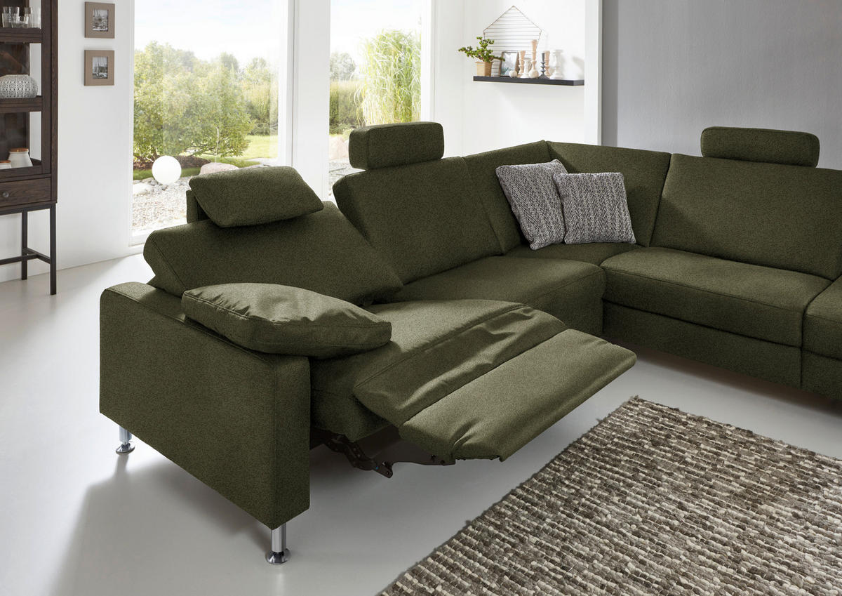 ECKSOFA in Mikrofaser Dunkelgrün  - Dunkelgrün/Alufarben, Design, Textil/Metall (275/242cm) - Dieter Knoll