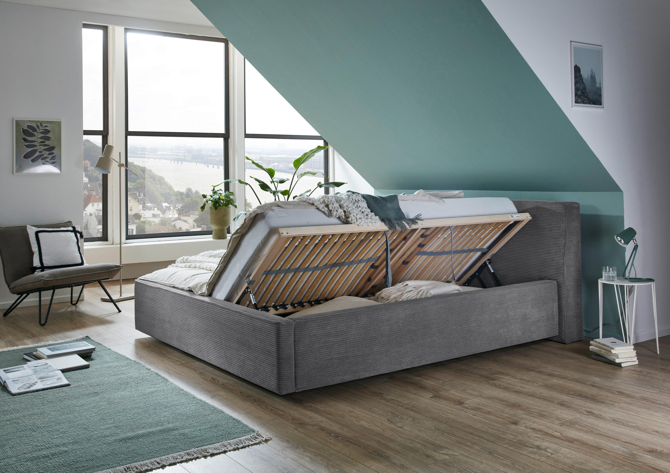 POLSTERBETT 180/200 cm  in Grau  - Birkefarben/Buchefarben, Design, Holz/Textil (180/200cm) - Boxxx