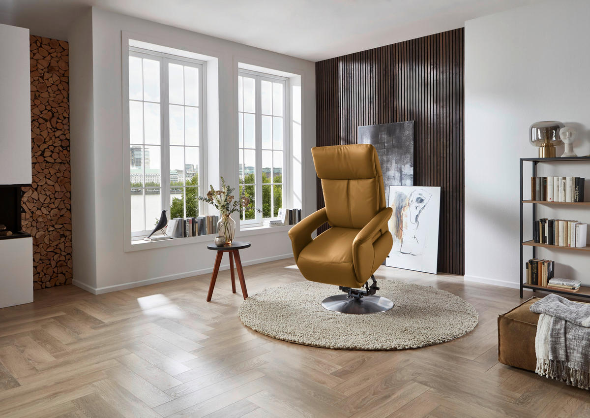 RELAXSESSEL in Leder Cognac  - Edelstahlfarben/Cognac, Design, Leder/Metall (78/112/85cm) - Cantus