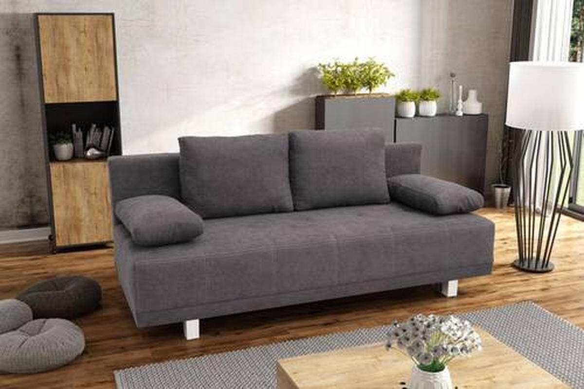 SCHLAFSOFA  mit Schlafen auf Sitzhöhe, Rücken echt Samt Graubraun  - Chromfarben/Graubraun, Design, Kunststoff/Textil (194/77/89cm) - MID.YOU