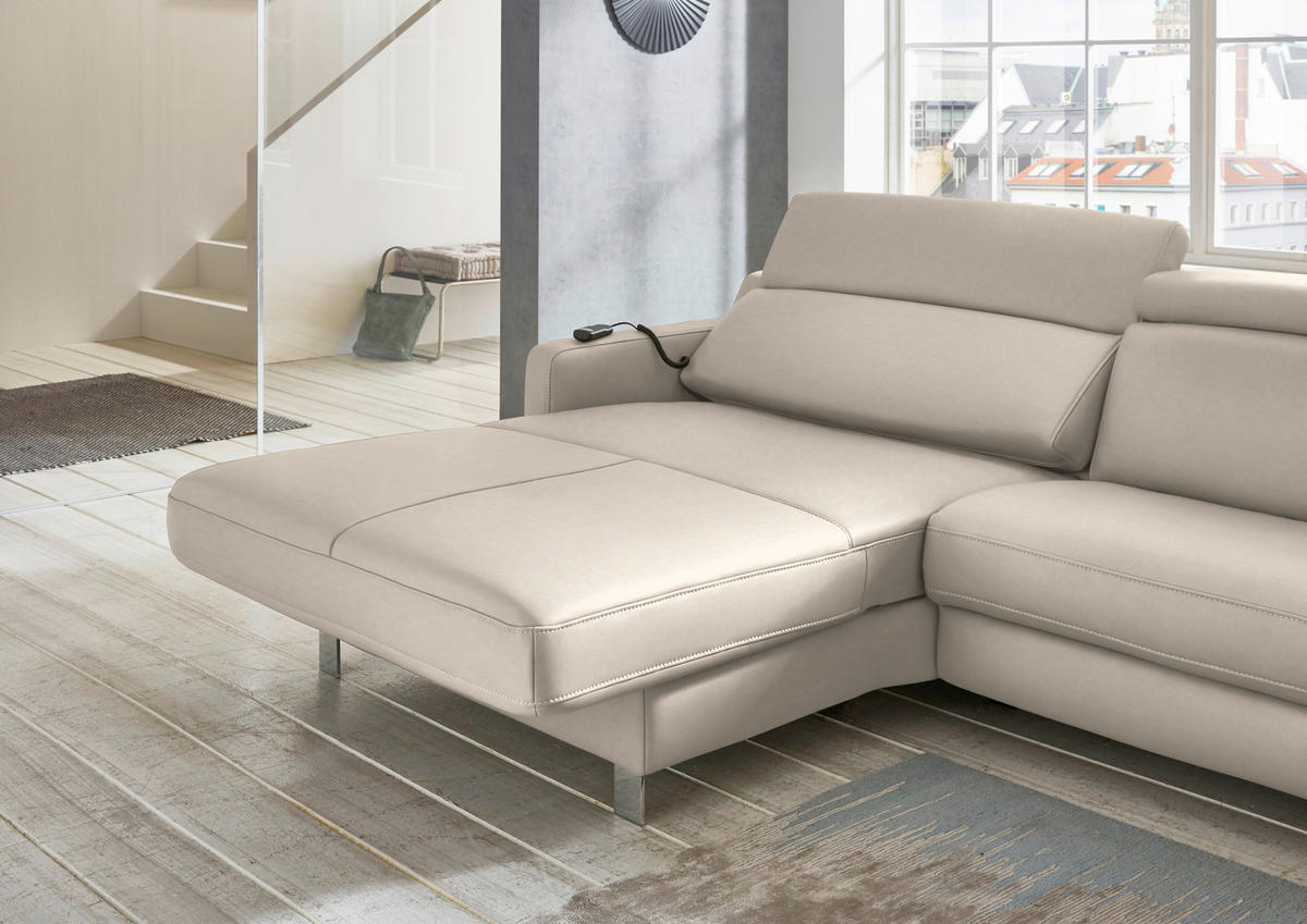 ECKSOFA in Echtleder Greige  - Chromfarben/Greige, Design, Leder/Metall (176/291cm) - Valdera