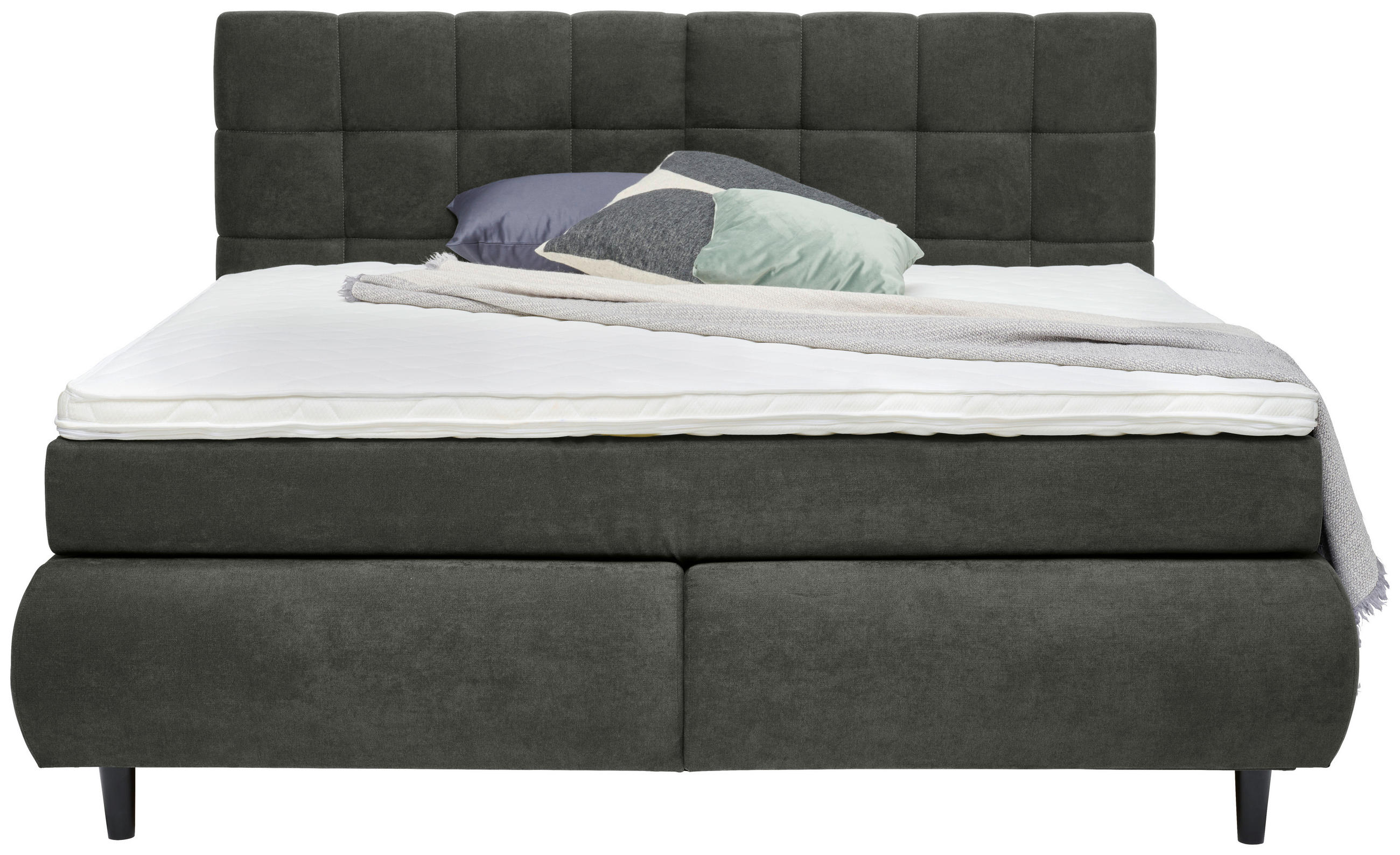 BOXSPRINGBETT 180/200 cm  in Dunkelgrau  - Dunkelgrau/Schwarz, Konventionell, Holz/Textil (180/200cm) - Ti'me