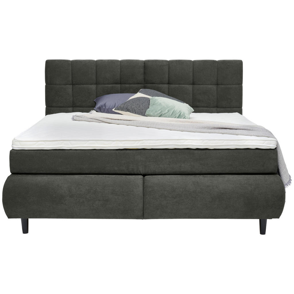 Thumbnail - Ti'me Boxspringbett, Dunkelgrau, Textil, Buche, massiv, H2, Höhe ca. 16 cm, 160x200 cm, Topper durchgehend, in verschied...