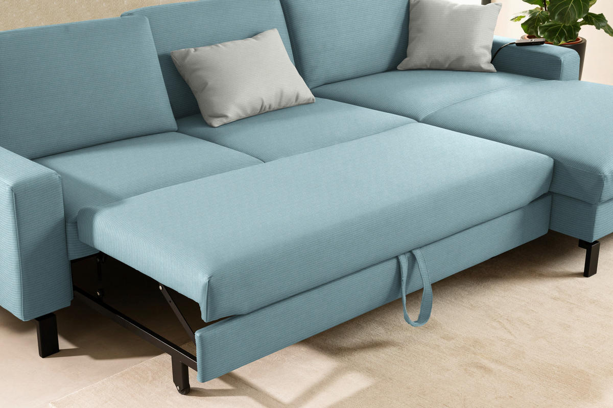 ECKSOFA Cord Hellblau  - Schwarz/Hellblau, Design, Textil/Metall (298/185cm) - Pure Home Lifestyle